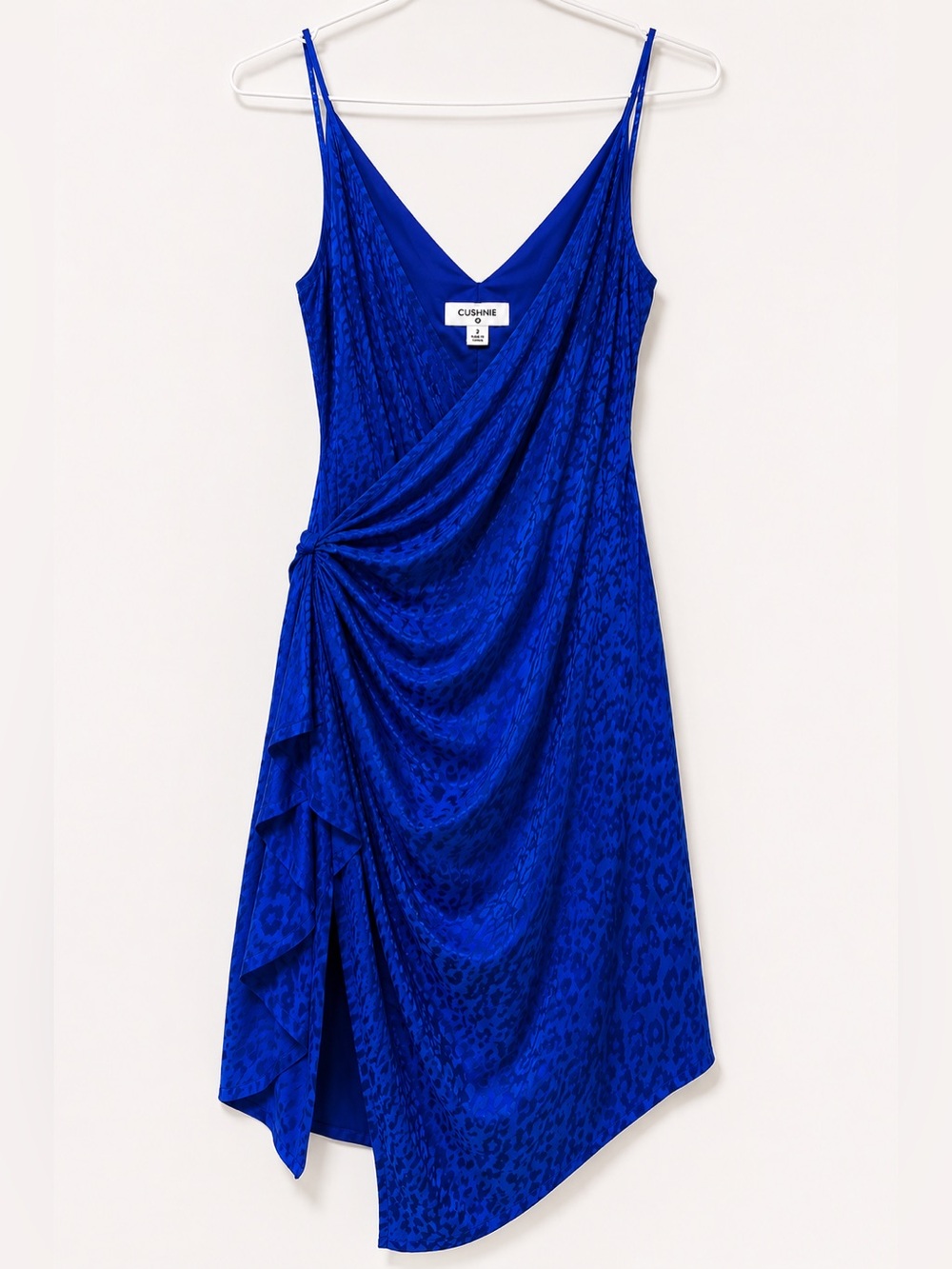Cushnie Royal Blue Draped Asymmetrical Slip wrap Dress Jacquard -Animal print